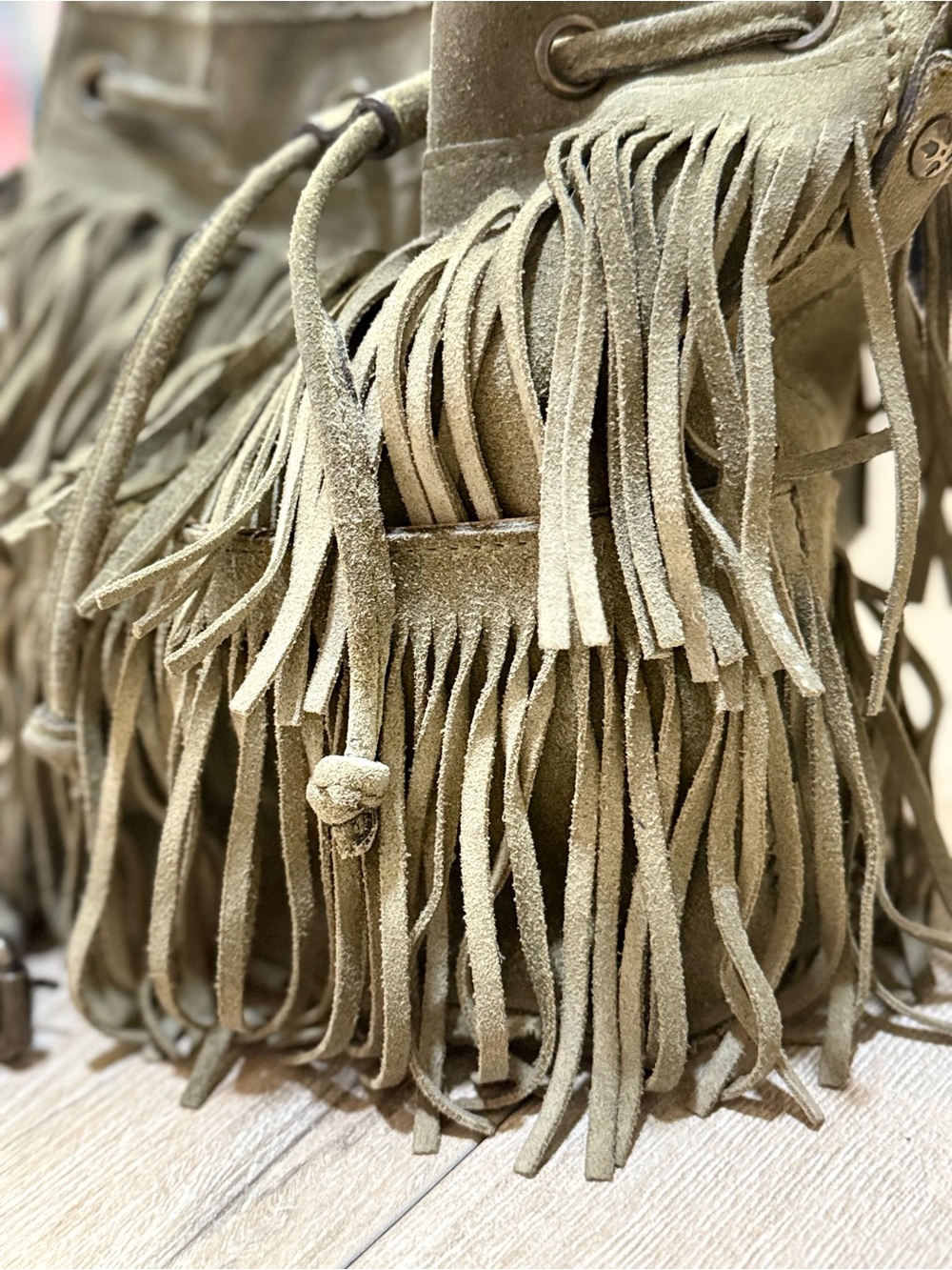 Patricia Nash Crossbody Boho Suede Fringe Bucket Bag Olive Green - Picture 4 of 16